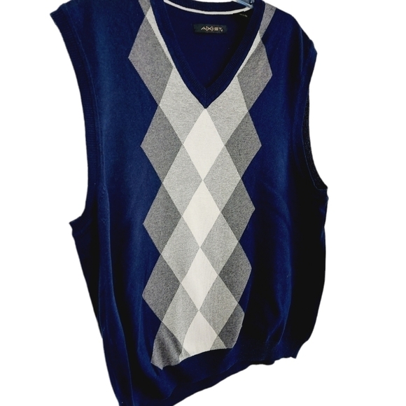 AXIST Sweater Vest Argyle XXL Navy Blue Gray 100% Cotton Classic Preppy EUC - Picture 2 of 10